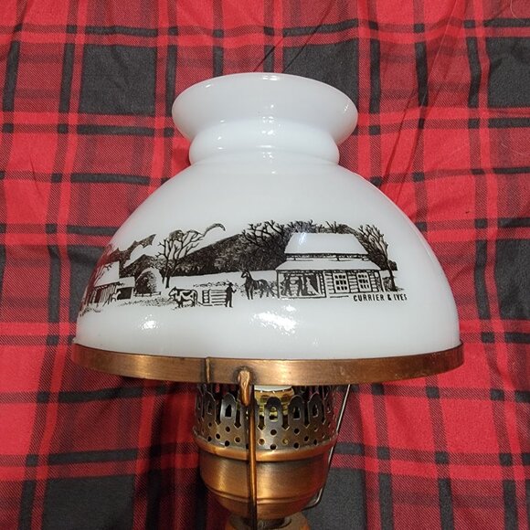 Vintage Currier and Ives Desk Table Lamp with Milk Glass Globe-21 Inches high - Picture 2 of 3